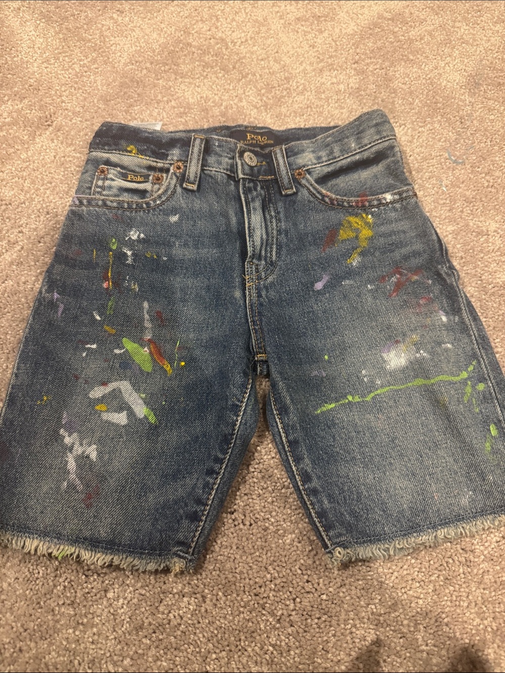 Polo by Ralph Lauren Boys Denim Paint-Splatter Shorts - Blue